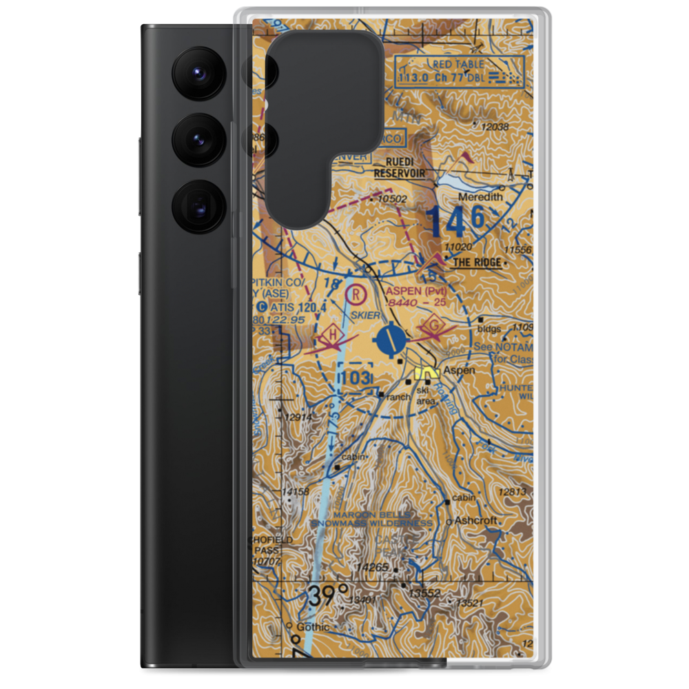 Aspen-Pitkin Co/Sardy Field (ASE) VFR Sectional Samsung Case Samsung Galaxy S22 Ultra model shown