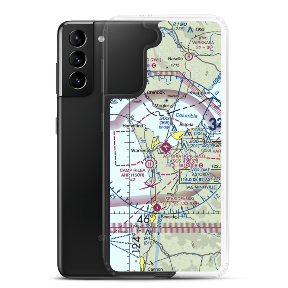 Astoria Regional Airport (AST) VFR Sectional Samsung Case Samsung Galaxy S21 Plus model shown