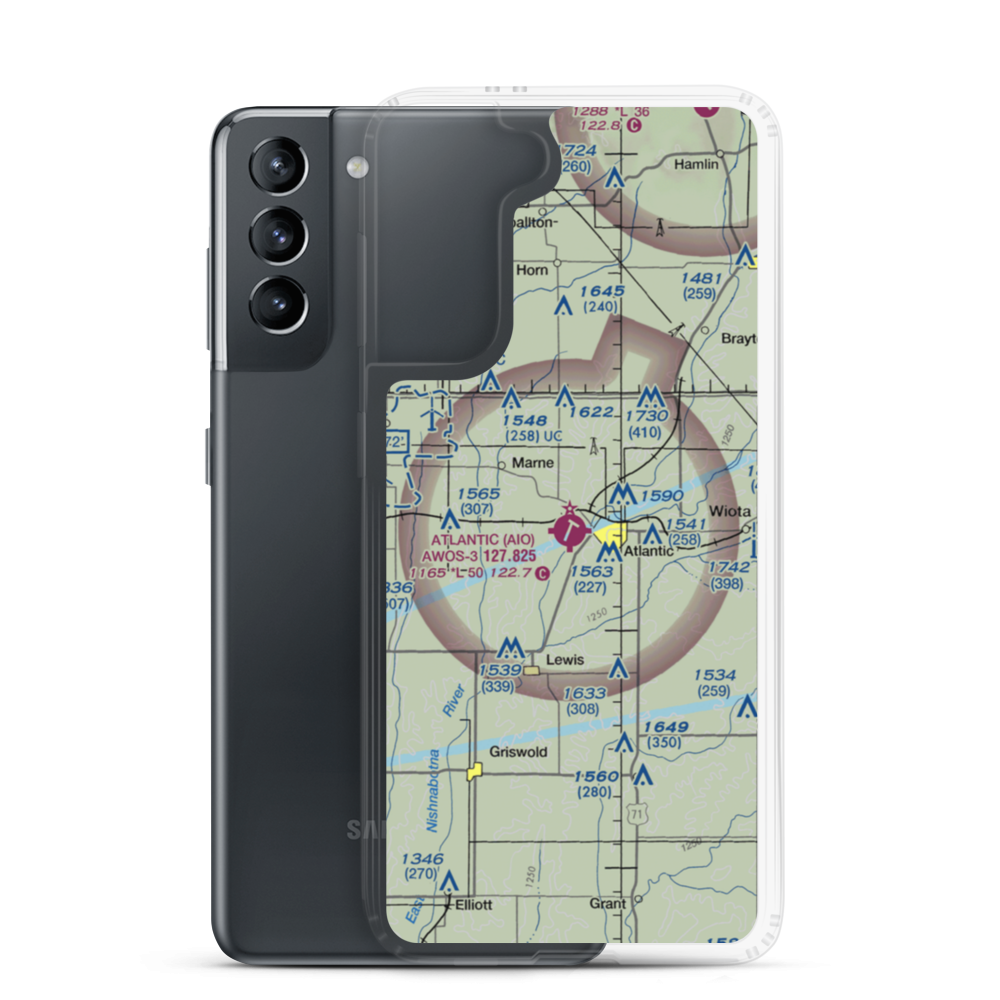 Atlantic Municipal Airport (AIO) VFR Sectional Samsung Case Samsung Galaxy S21 model shown
