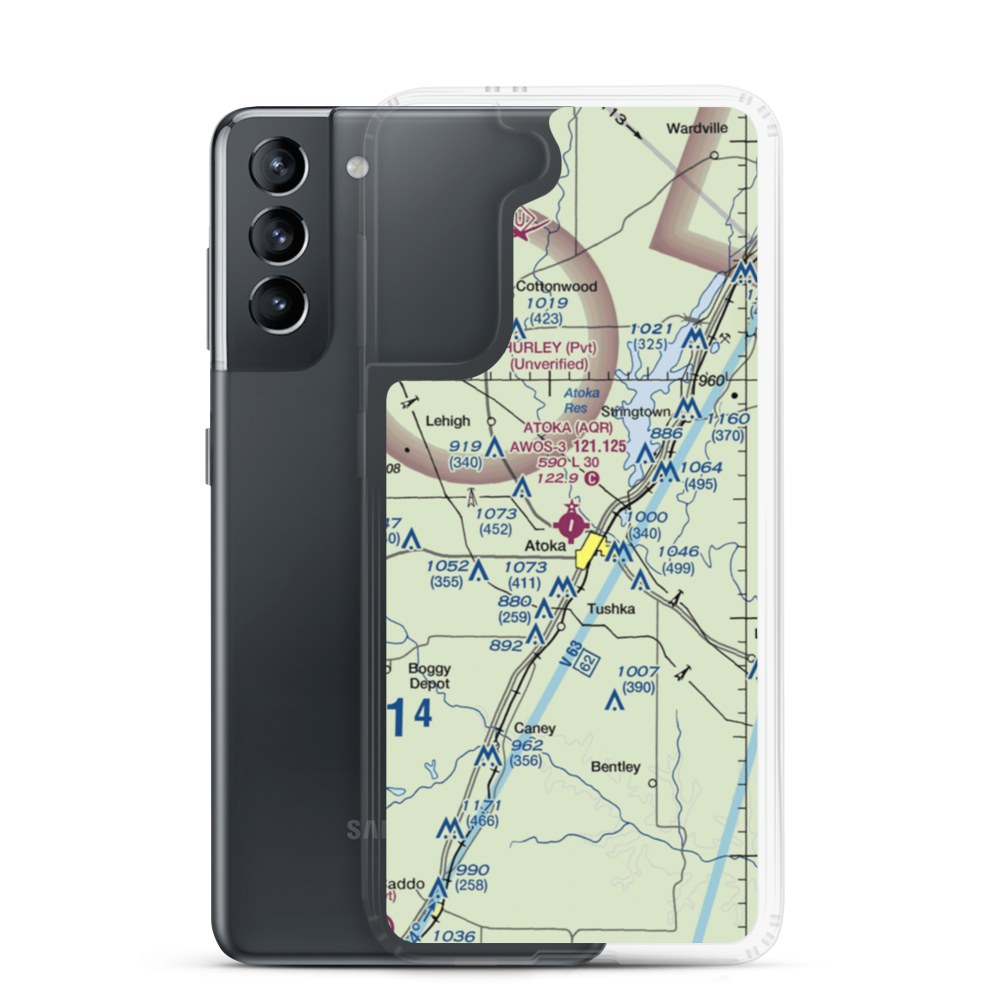 Atoka Municipal Airport (AQR) VFR Sectional Samsung Case Samsung Galaxy S21 model shown