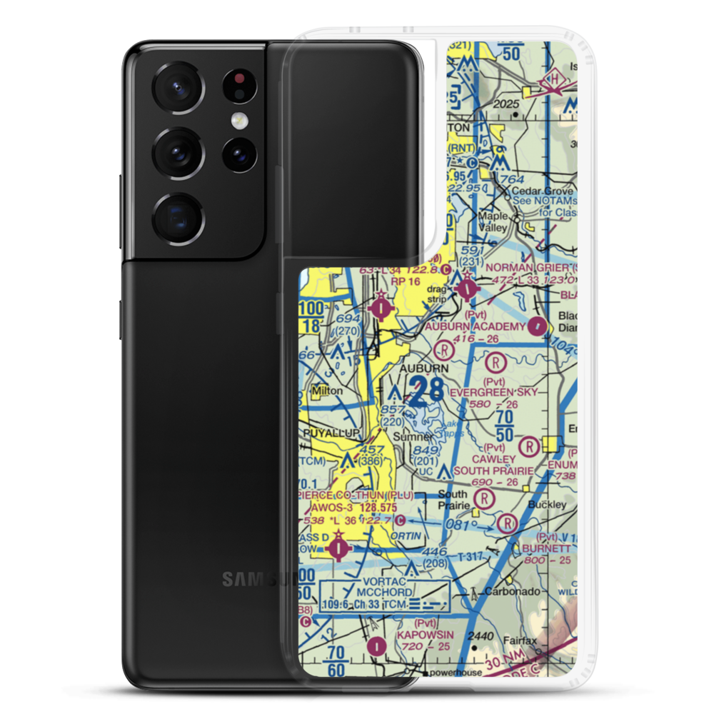 Auburn Academy Airport (WA84) VFR Sectional Samsung Case Samsung Galaxy S21 Ultra model shown