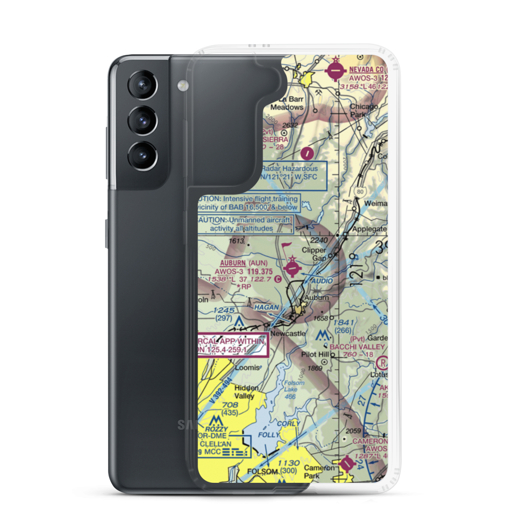 Auburn Municipal Airport (AUN) VFR Sectional Samsung Case Samsung Galaxy S21 model shown