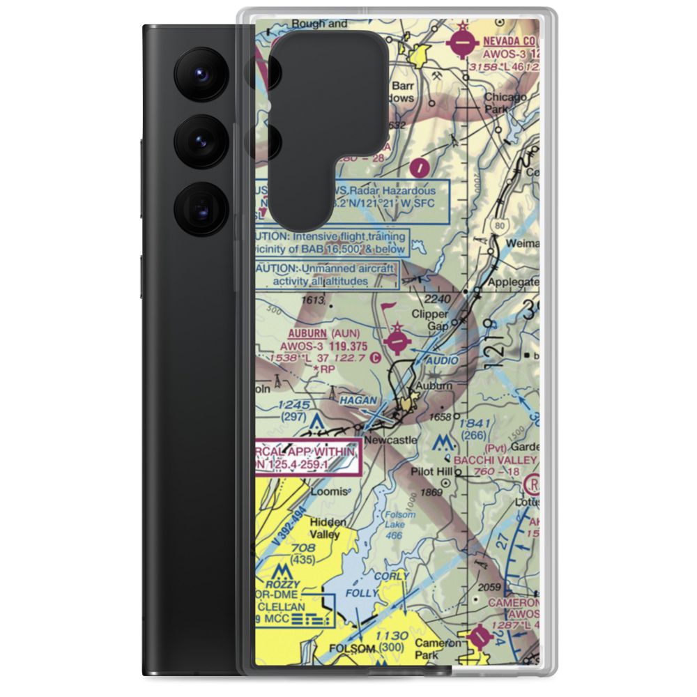 Auburn Municipal Airport (AUN) VFR Sectional Samsung Case Samsung Galaxy S22 Ultra model shown