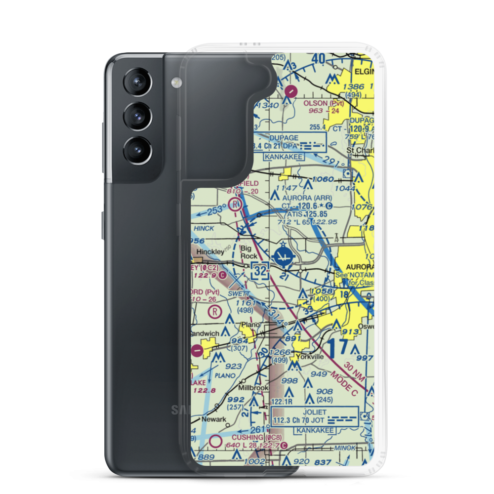 Aurora Municipal Airport (ARR) VFR Sectional Samsung Case Samsung Galaxy S21 model shown