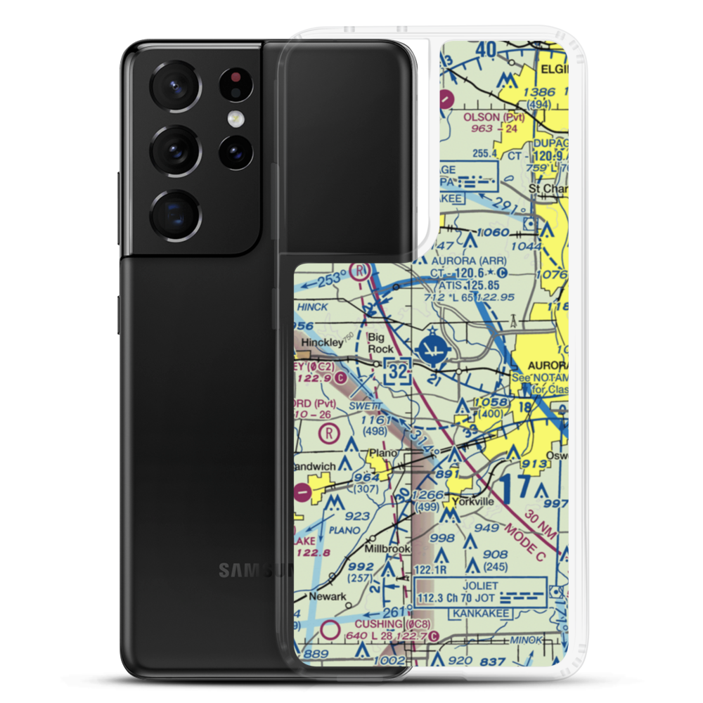 Aurora Municipal Airport (ARR) VFR Sectional Samsung Case Samsung Galaxy S21 Ultra model shown