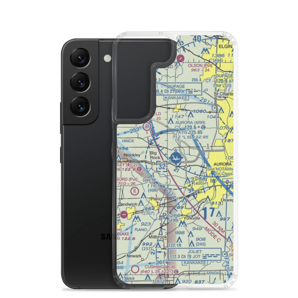 Aurora Municipal Airport (ARR) VFR Sectional Samsung Case Samsung Galaxy S22 model shown