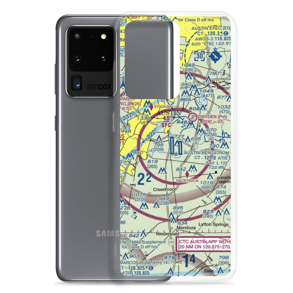 Austin Bergstrom International Airport (AUS) VFR Sectional Samsung Case Samsung Galaxy S20 Ultra model shown