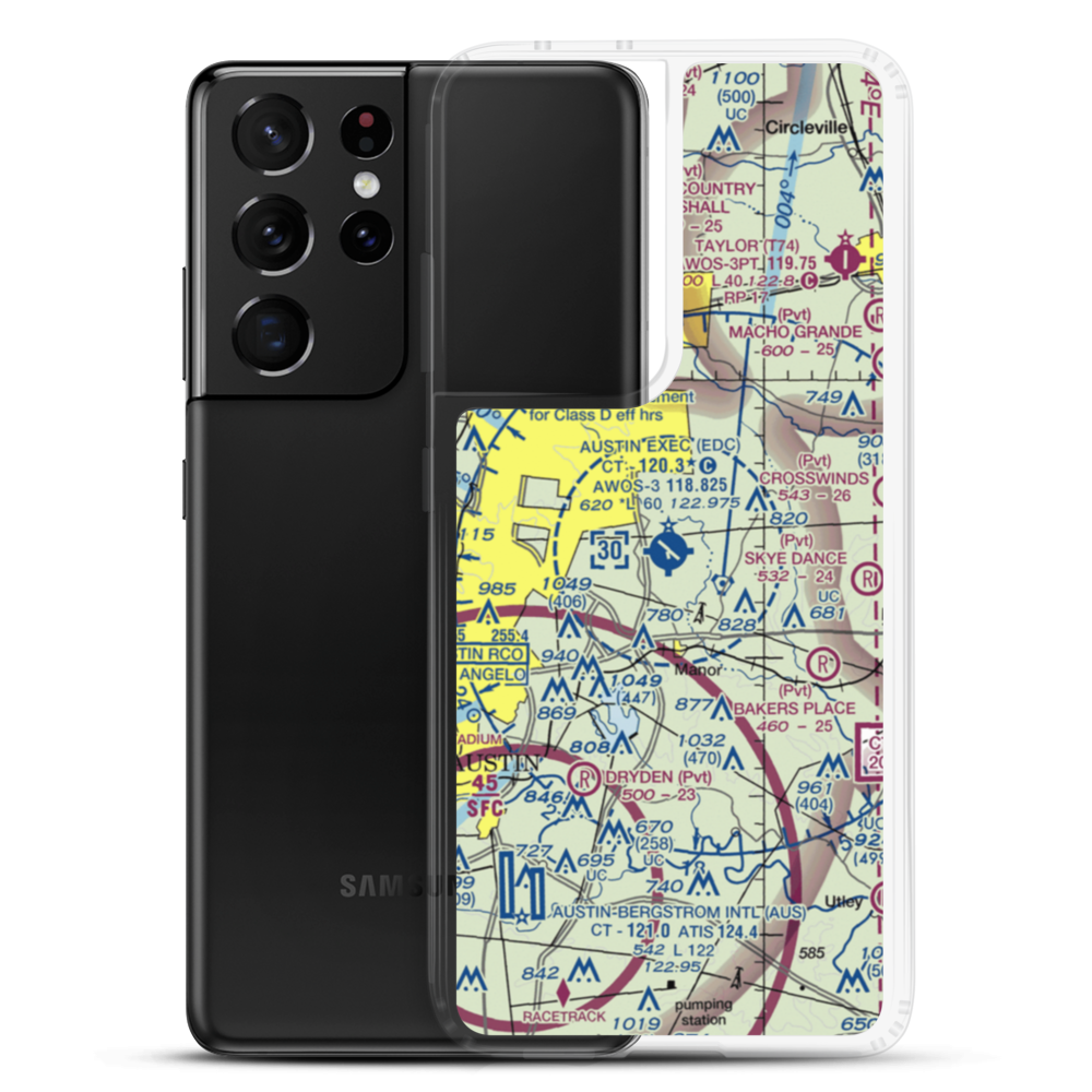 Austin Executive Airport (EDC) VFR Sectional Samsung Case Samsung Galaxy S21 Ultra model shown
