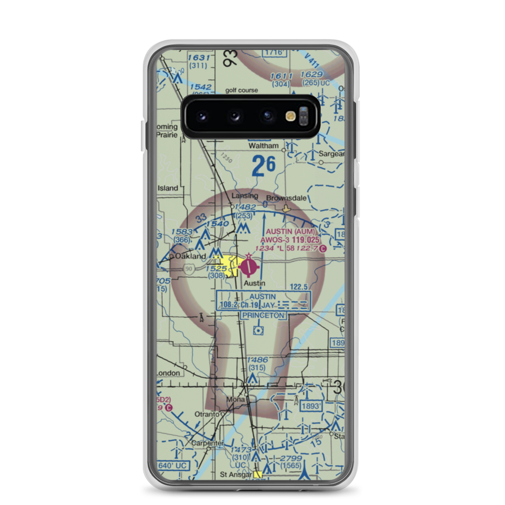 Austin Municipal Airport (AUM) VFR Sectional Samsung Case Samsung Galaxy S10 model shown