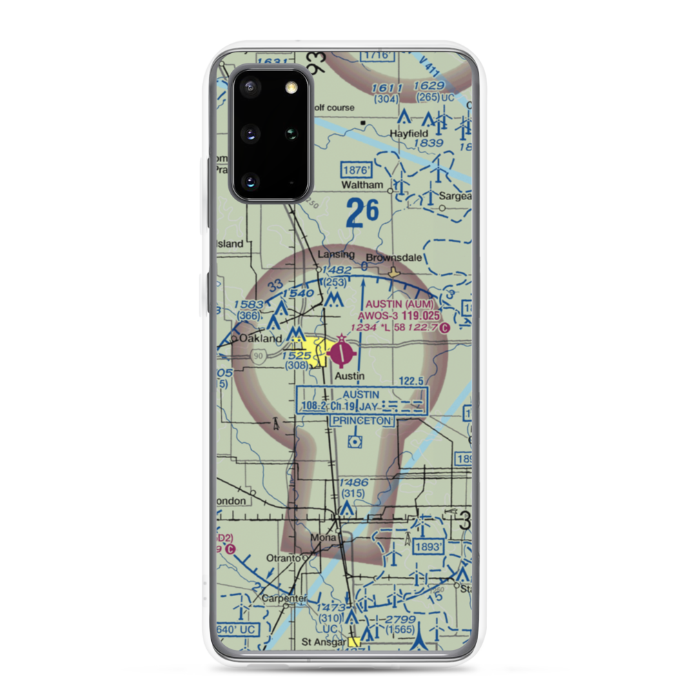 Austin Municipal Airport (AUM) VFR Sectional Samsung Case Samsung Galaxy S20 Plus model shown
