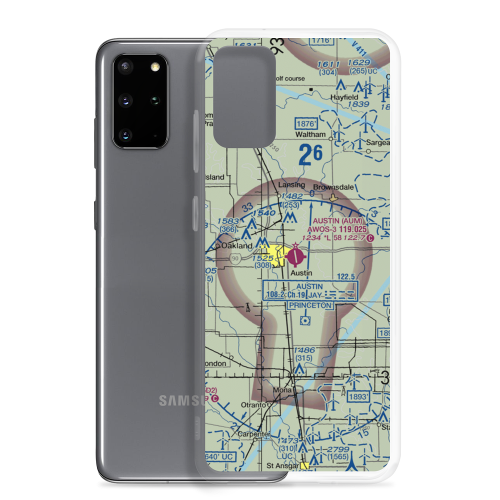 Austin Municipal Airport (AUM) VFR Sectional Samsung Case Samsung Galaxy S20 Plus model shown