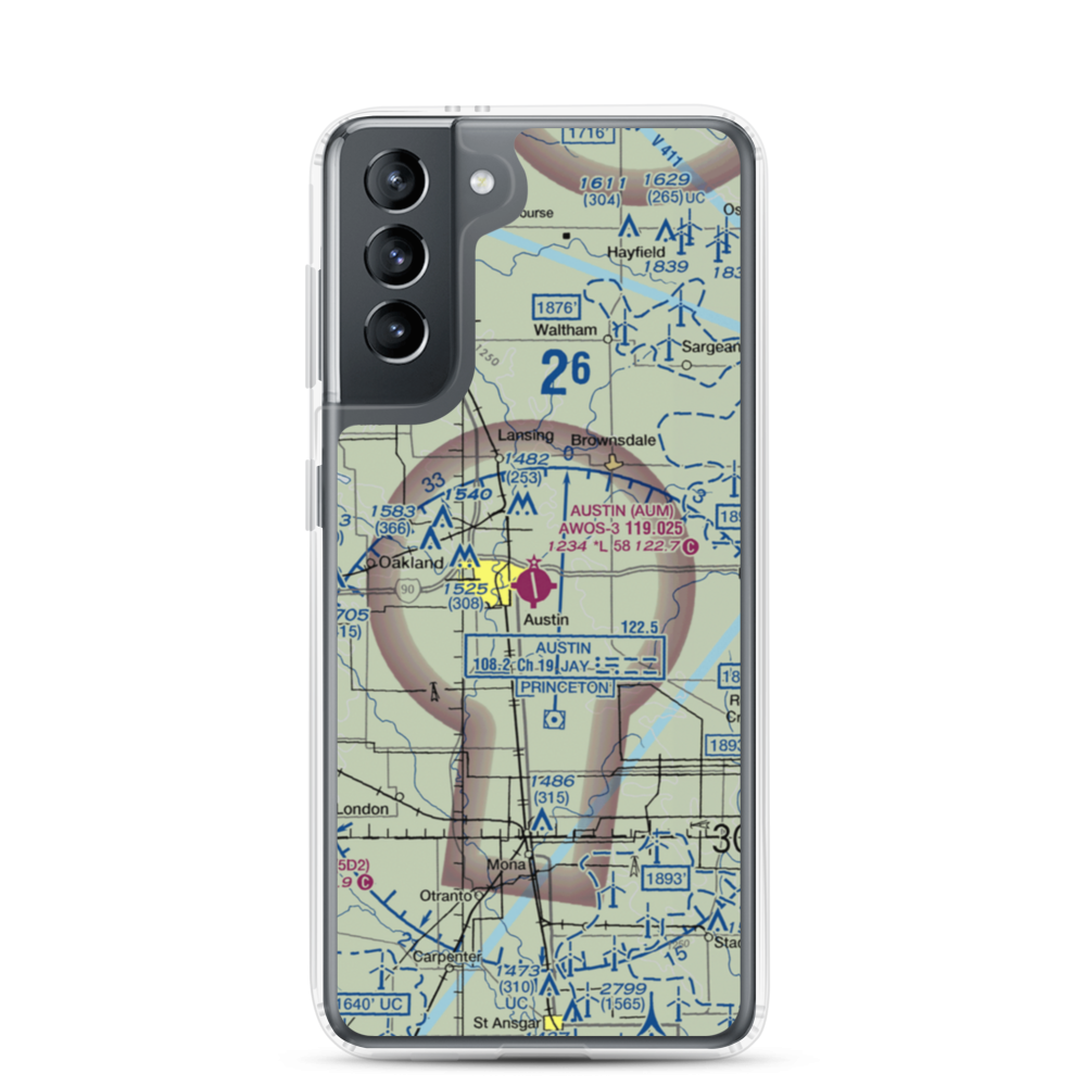 Austin Municipal Airport (AUM) VFR Sectional Samsung Case Samsung Galaxy S21 model shown