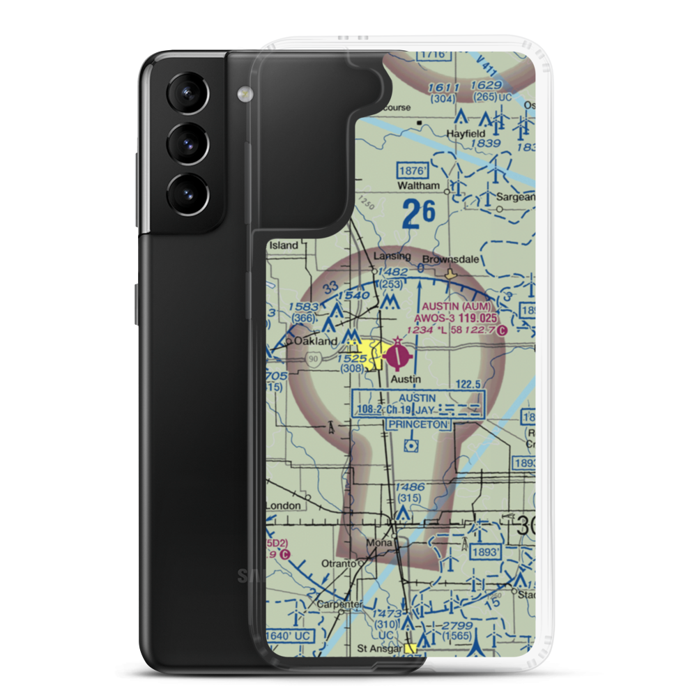 Austin Municipal Airport (AUM) VFR Sectional Samsung Case Samsung Galaxy S21 Plus model shown