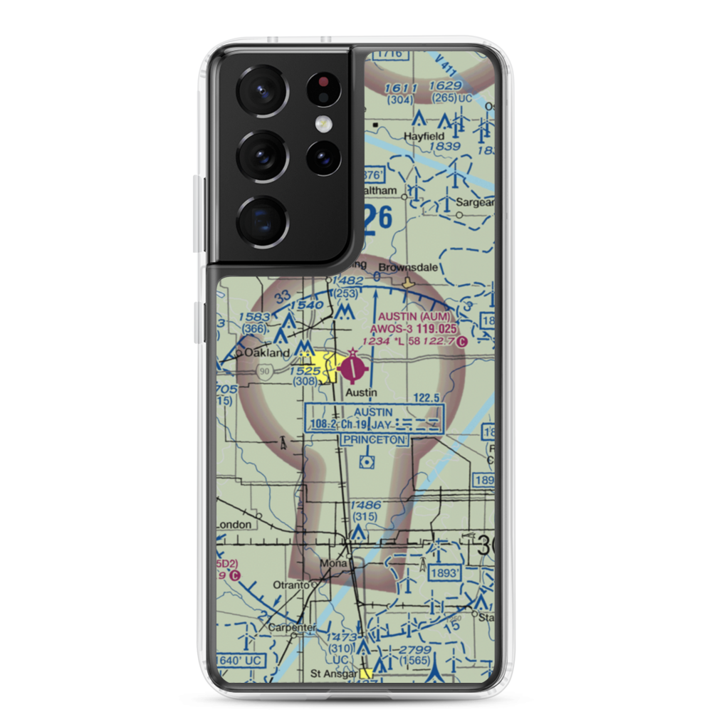 Austin Municipal Airport (AUM) VFR Sectional Samsung Case Samsung Galaxy S21 Ultra model shown