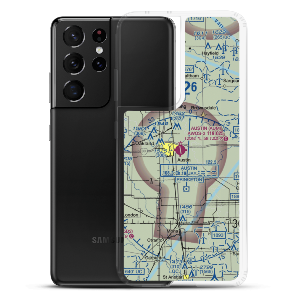 Austin Municipal Airport (AUM) VFR Sectional Samsung Case Samsung Galaxy S21 Ultra model shown