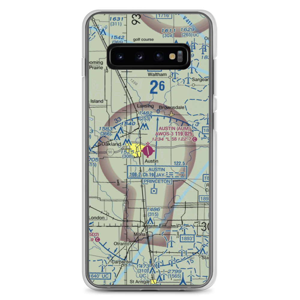 Austin Municipal Airport (AUM) VFR Sectional Samsung Case Samsung Galaxy S10+ model shown