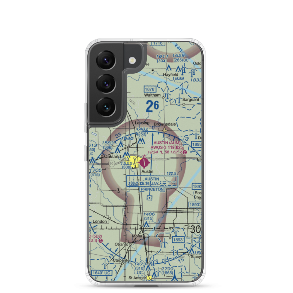 Austin Municipal Airport (AUM) VFR Sectional Samsung Case Samsung Galaxy S22 model shown