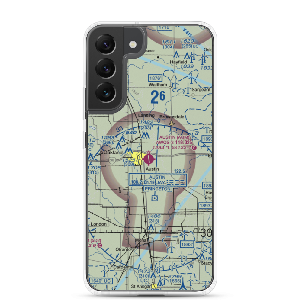 Austin Municipal Airport (AUM) VFR Sectional Samsung Case Samsung Galaxy S22 Plus model shown
