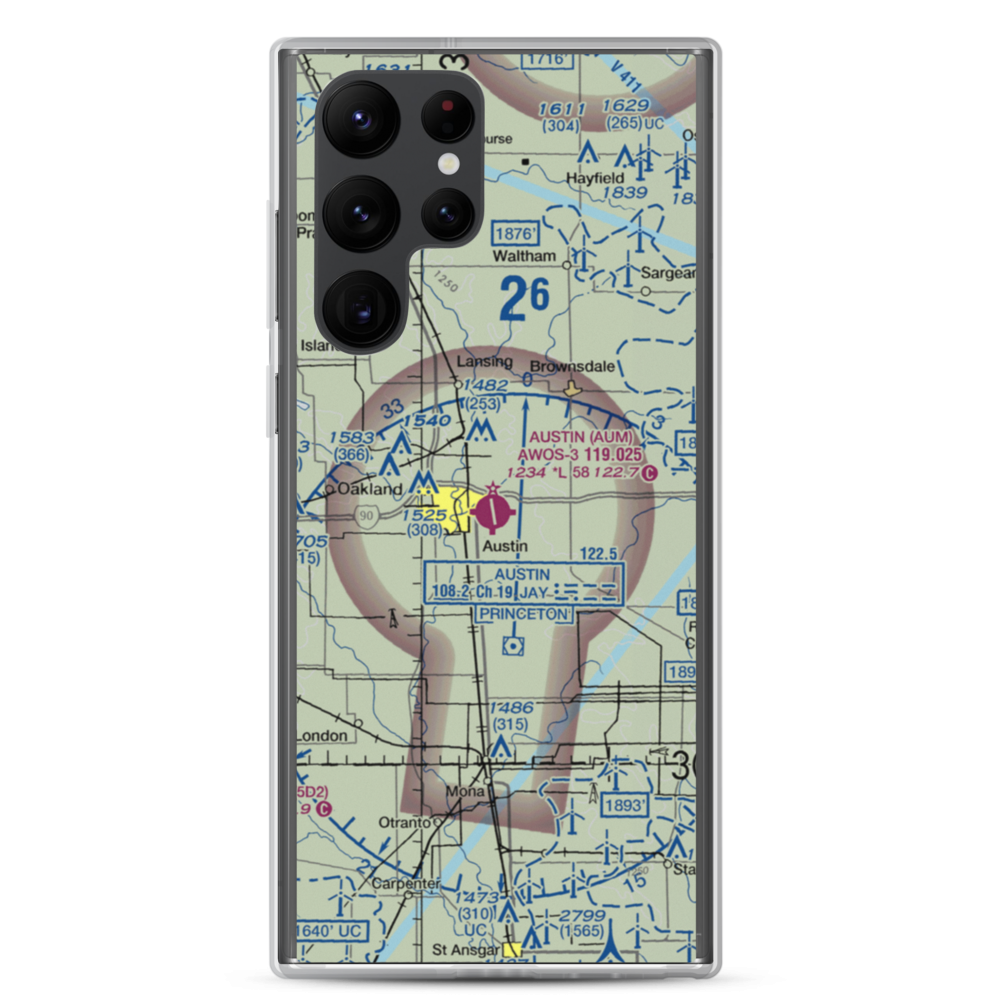 Austin Municipal Airport (AUM) VFR Sectional Samsung Case Samsung Galaxy S22 Ultra model shown
