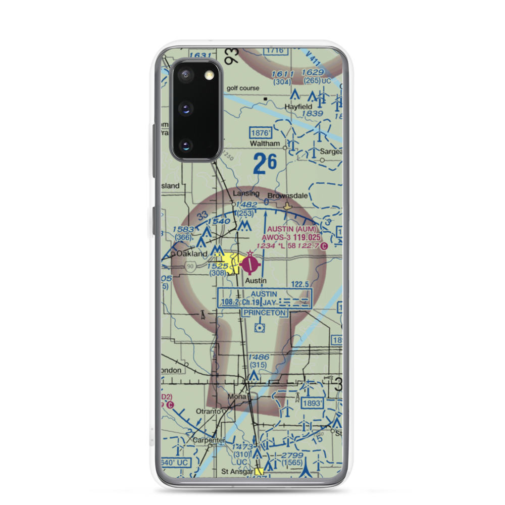 Austin Municipal Airport (AUM) VFR Sectional Samsung Case Samsung Galaxy S20 model shown