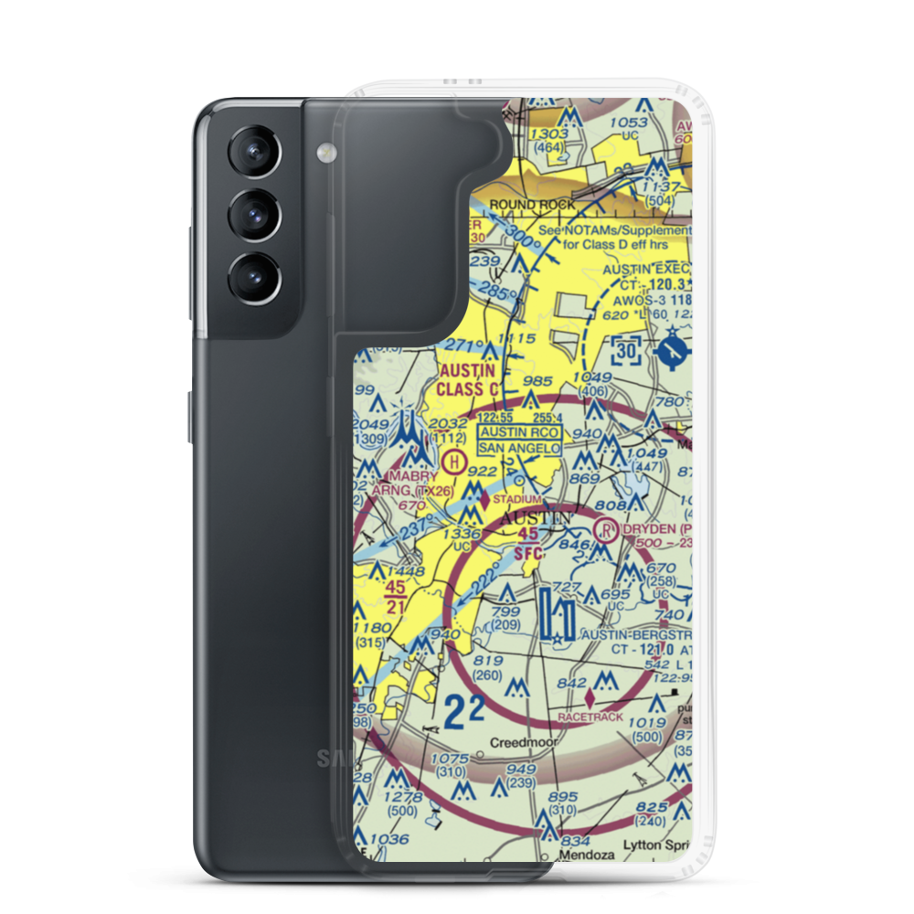 Austin Robert Mueller Municipal (AUS) VFR Sectional Samsung Case Samsung Galaxy S21 model shown