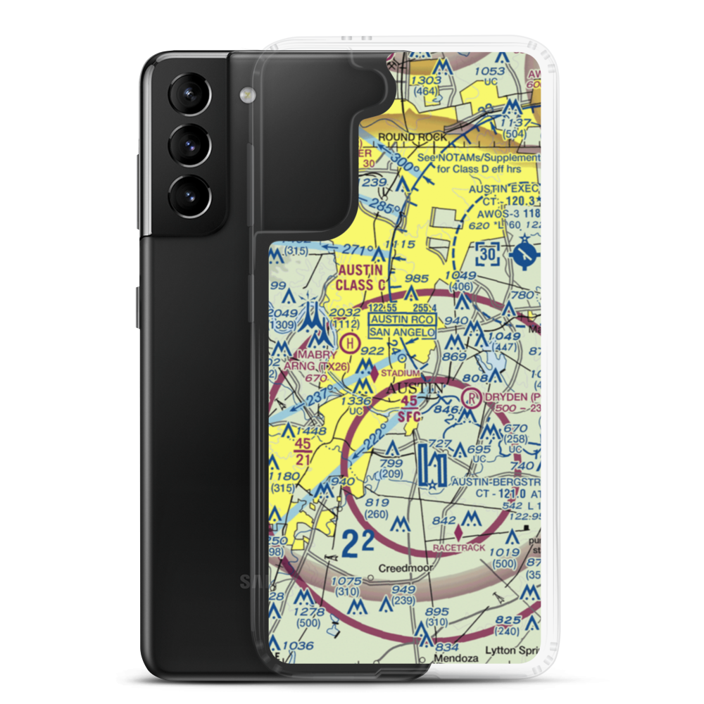 Austin Robert Mueller Municipal (AUS) VFR Sectional Samsung Case Samsung Galaxy S21 Plus model shown