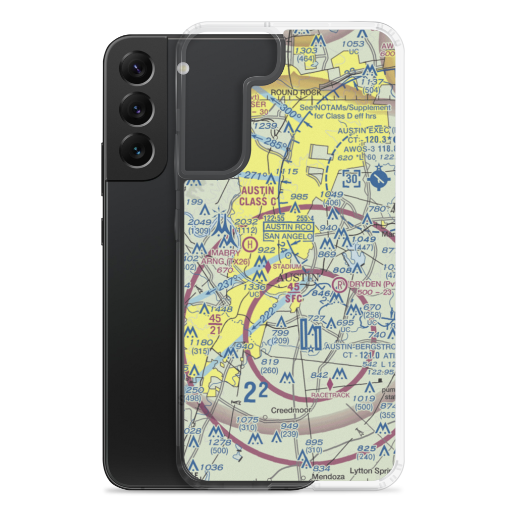 Austin Robert Mueller Municipal (AUS) VFR Sectional Samsung Case Samsung Galaxy S22 Plus model shown