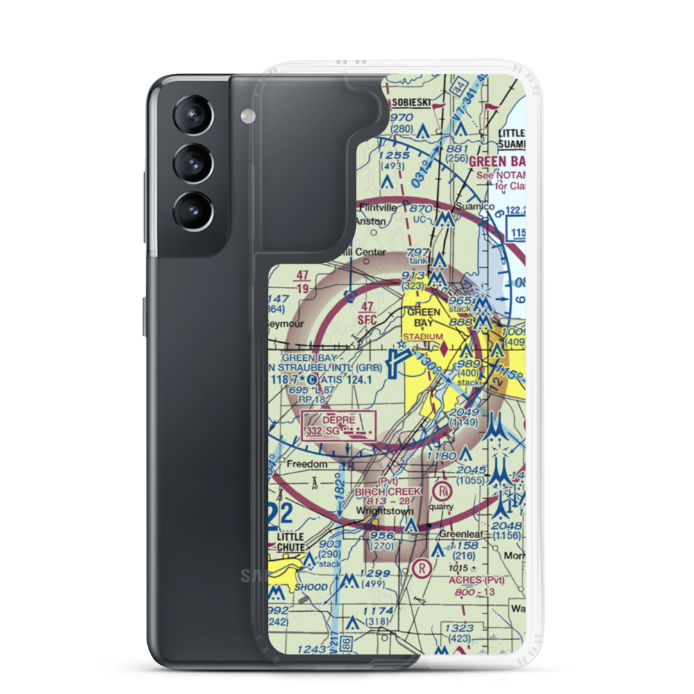 Austin Straubel International Airport (GRB) VFR Sectional Samsung Case Samsung Galaxy S21 model shown