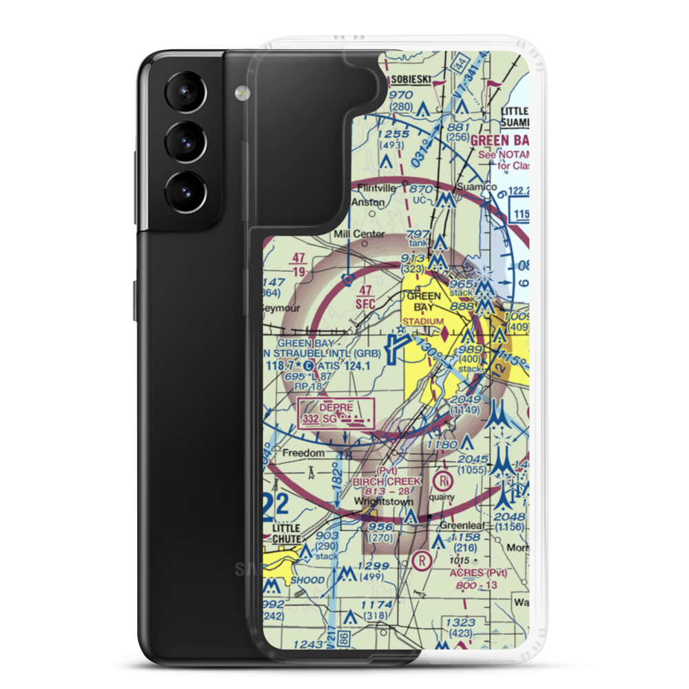 Austin Straubel International Airport (GRB) VFR Sectional Samsung Case Samsung Galaxy S21 Plus model shown