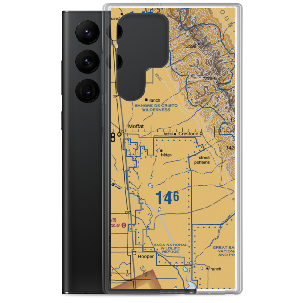 Baca Grande Airfield (BCJ) VFR Sectional Samsung Case Samsung Galaxy S22 Ultra model shown