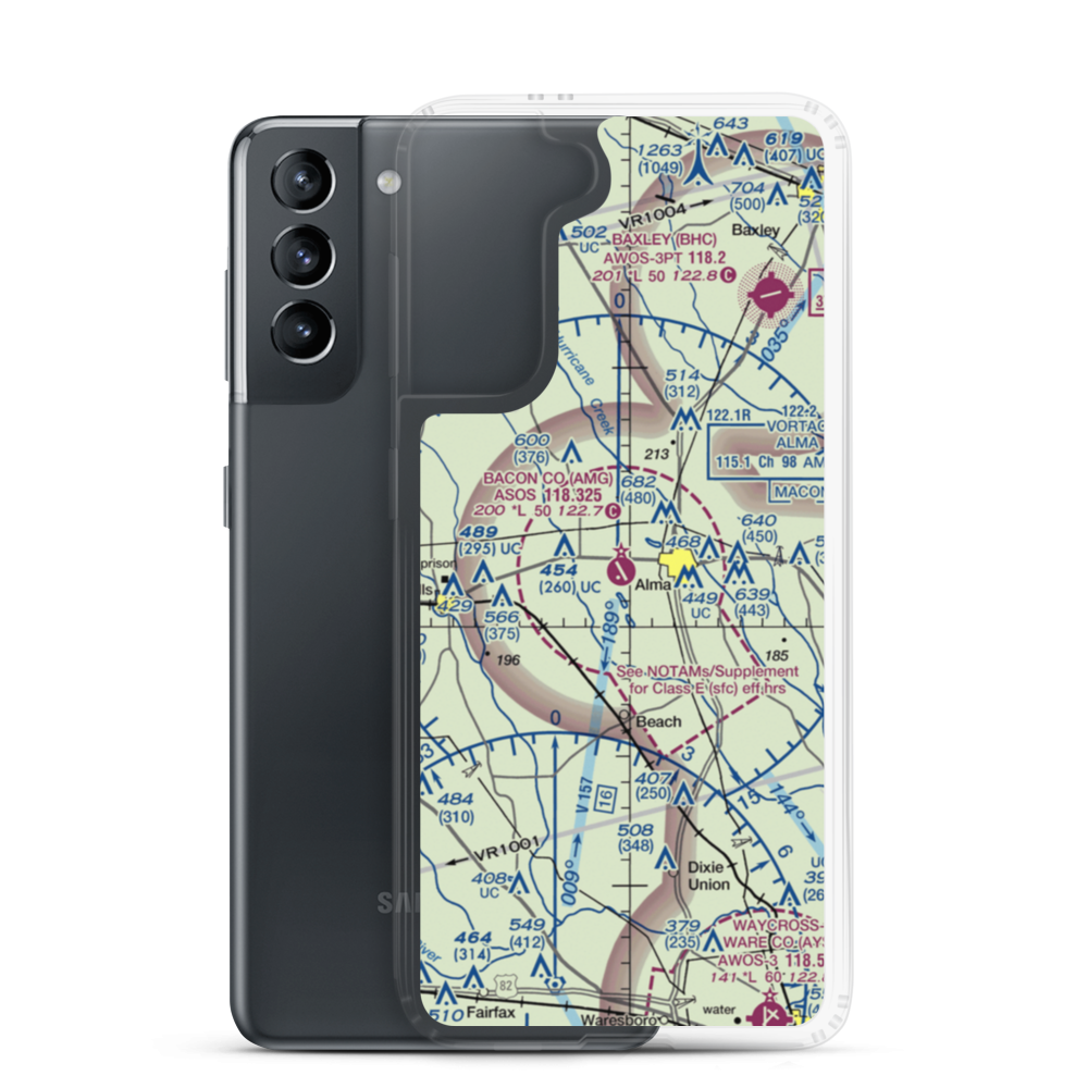Bacon County Airport (AMG) VFR Sectional Samsung Case Samsung Galaxy S21 model shown