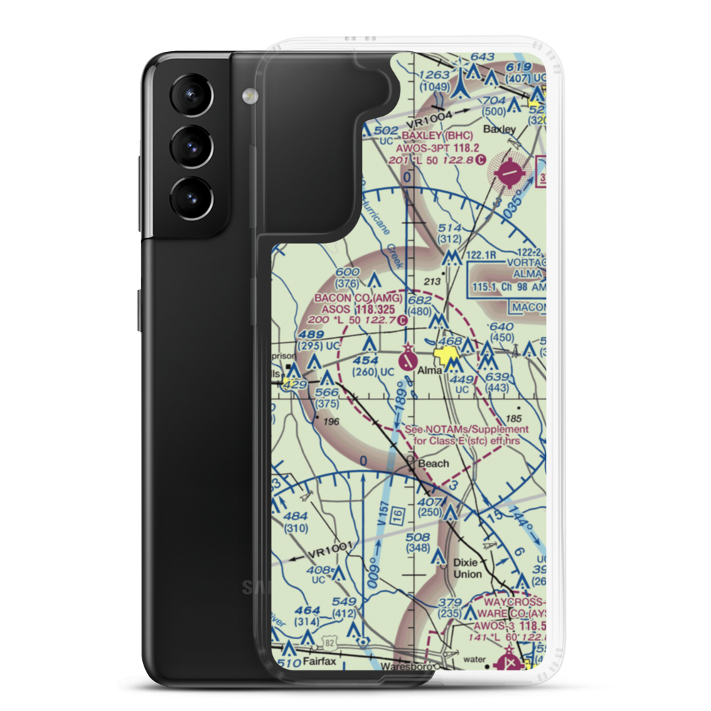 Bacon County Airport (AMG) VFR Sectional Samsung Case Samsung Galaxy S21 Plus model shown