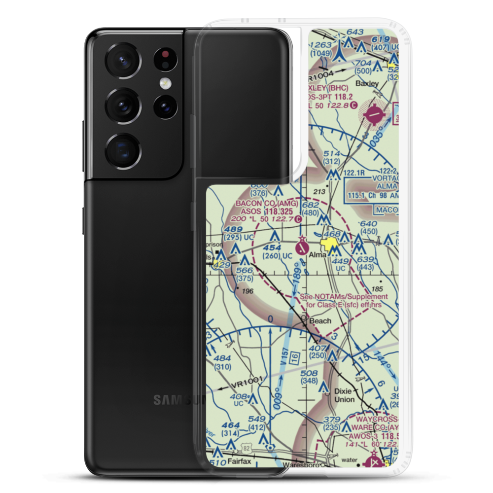 Bacon County Airport (AMG) VFR Sectional Samsung Case Samsung Galaxy S21 Ultra model shown