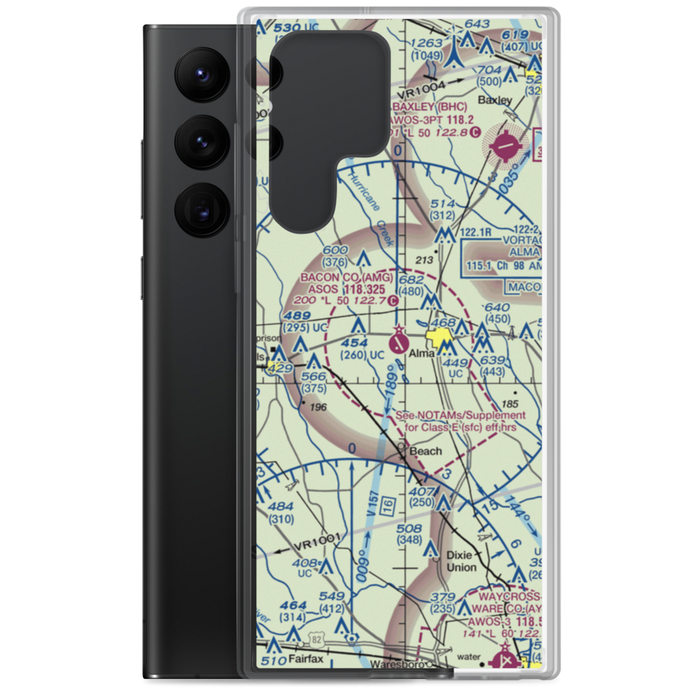 Bacon County Airport (AMG) VFR Sectional Samsung Case Samsung Galaxy S22 Ultra model shown