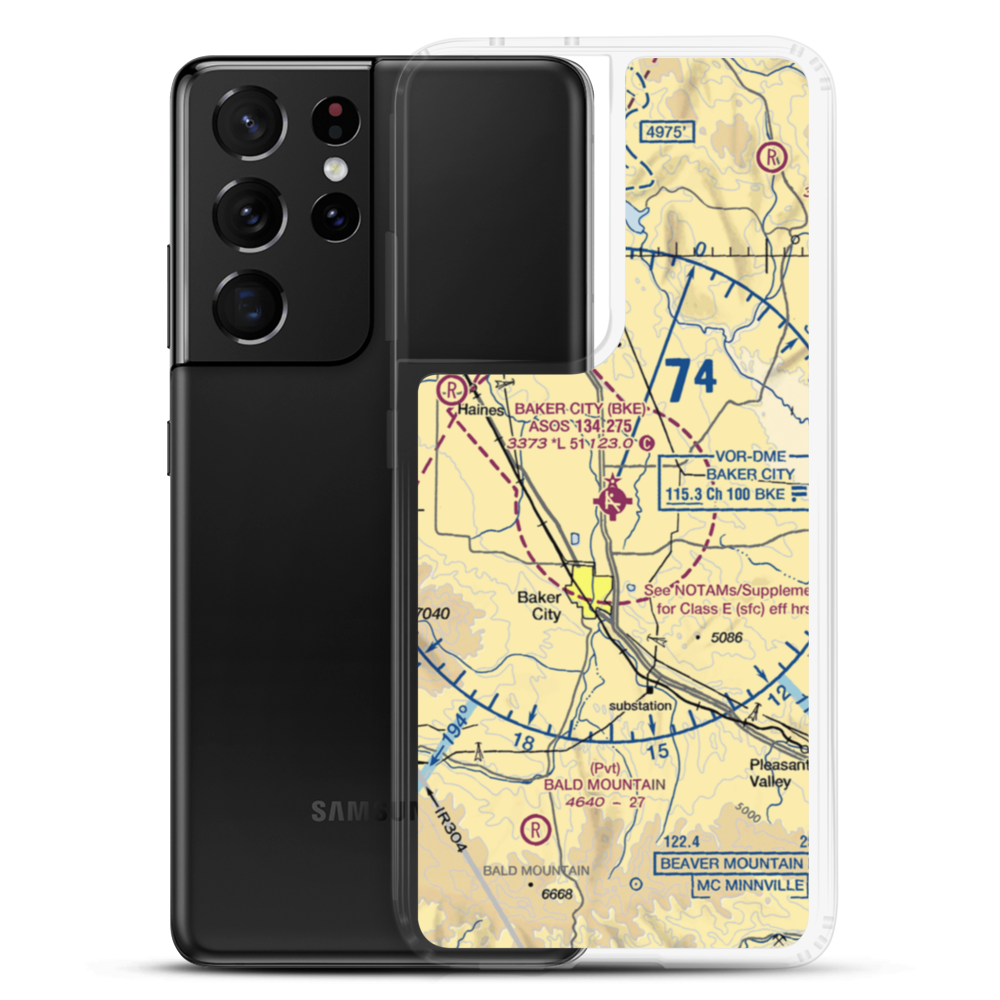 Baker City Municipal Airport (BKE) VFR Sectional Samsung Case Samsung Galaxy S21 Ultra model shown