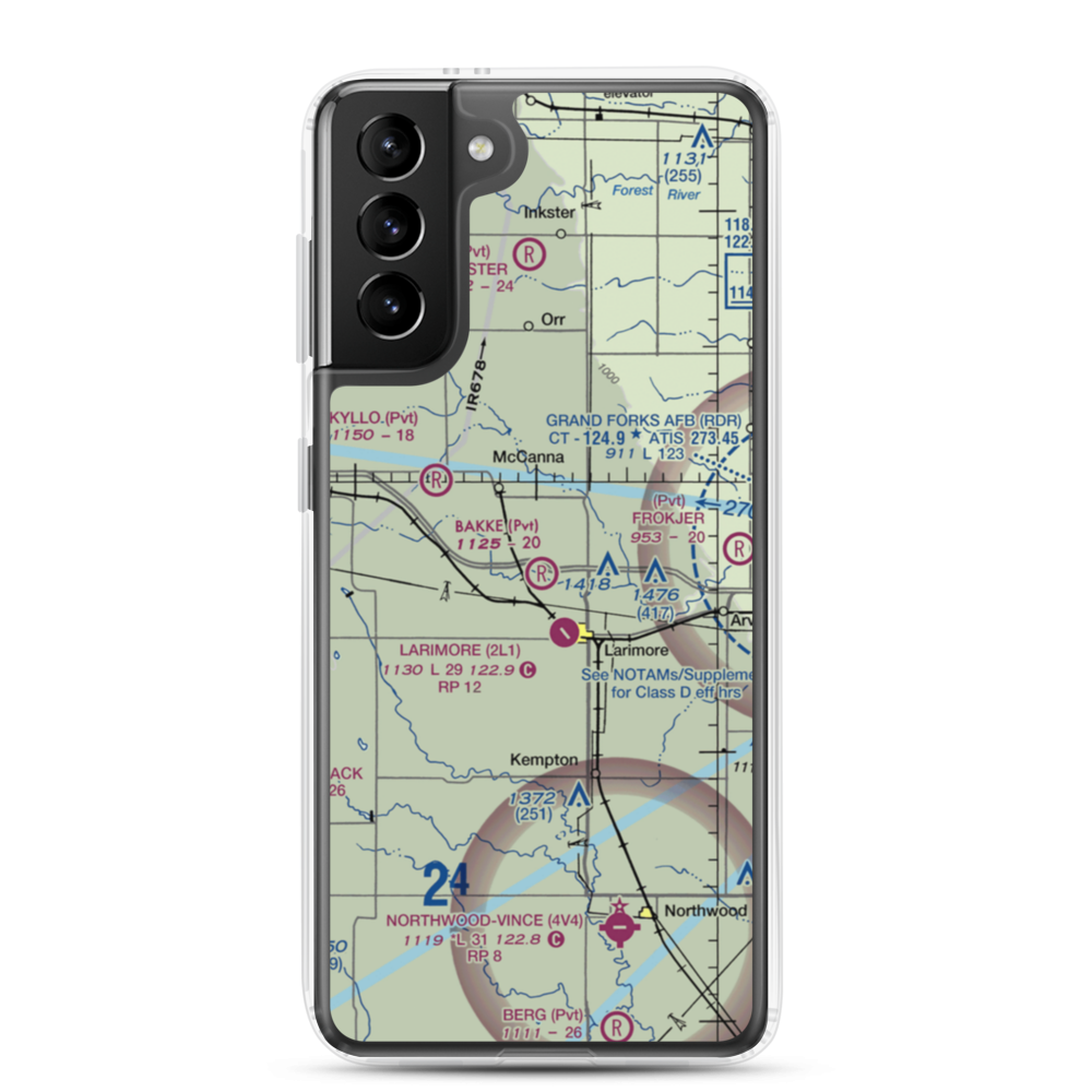 Bakke Airport (61ND) VFR Sectional Samsung Case Samsung Galaxy S21 Plus model shown