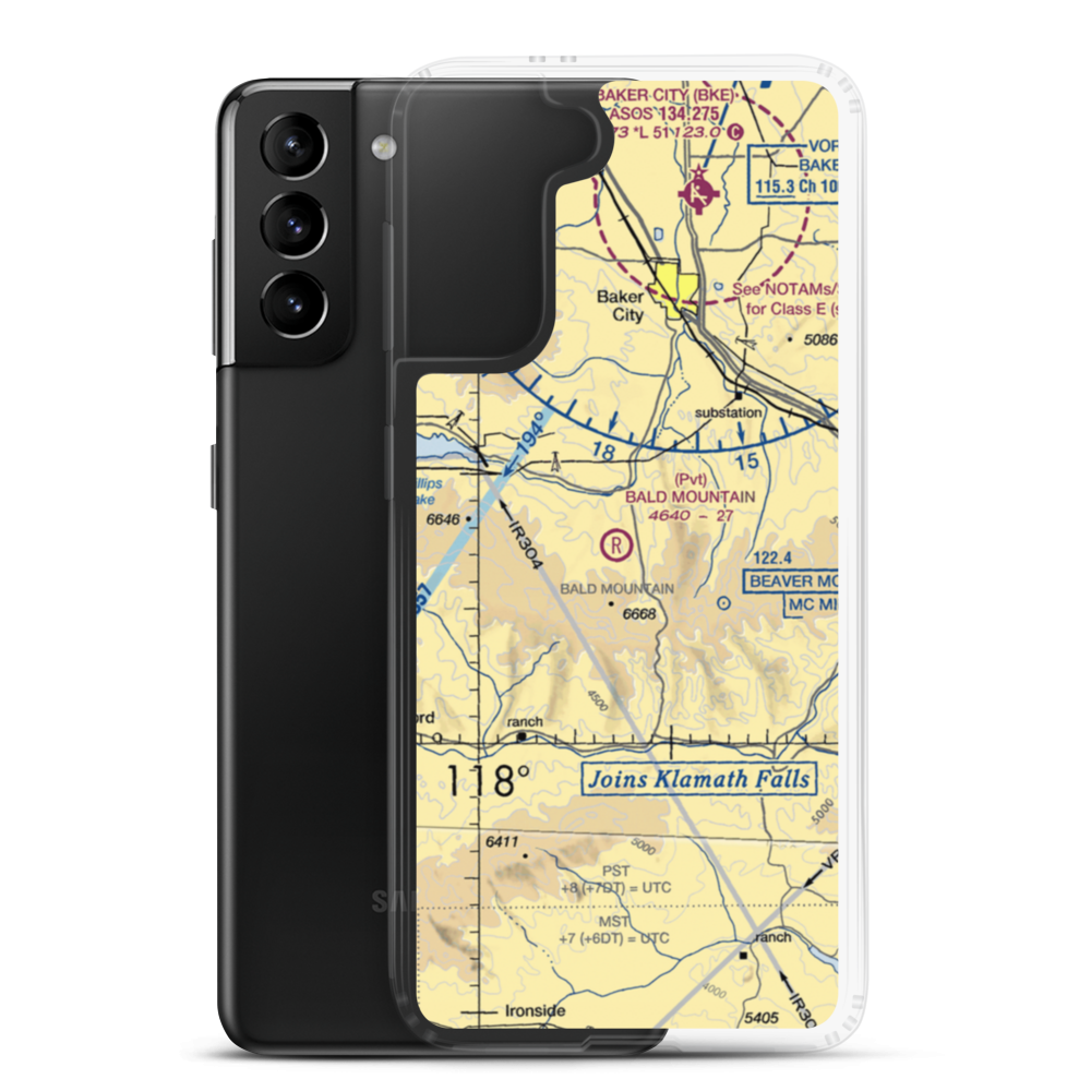 Bald Mountain Airport (OG45) VFR Sectional Samsung Case Samsung Galaxy S21 Plus model shown