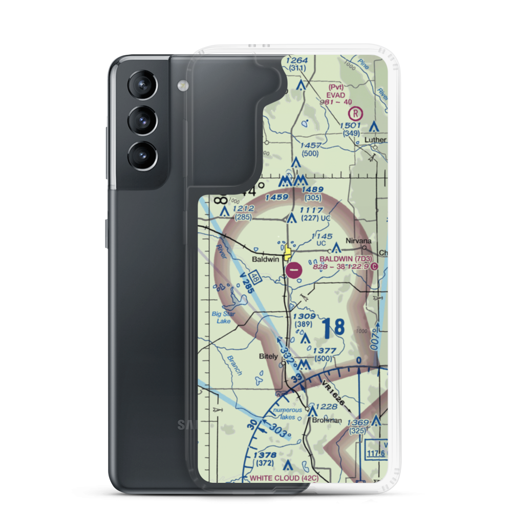Baldwin Municipal Airport (7D3) VFR Sectional Samsung Case Samsung Galaxy S21 model shown
