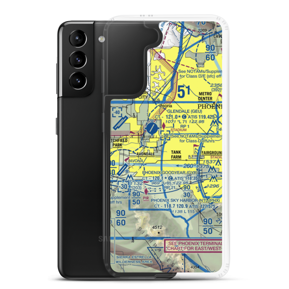 Banner Estrella Medical Center Heliport (BE1) VFR Sectional Samsung Case Samsung Galaxy S21 Plus model shown