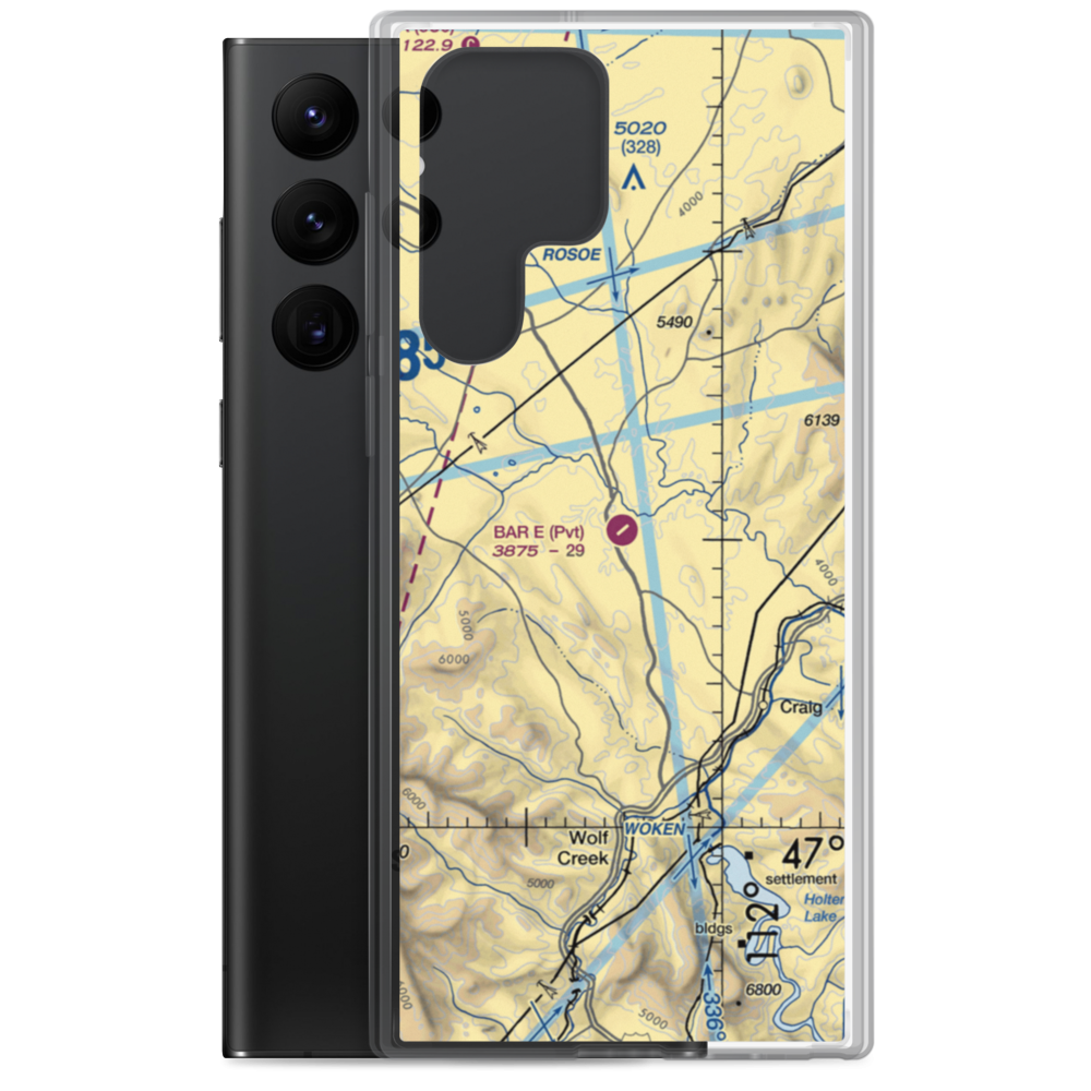 Bar E Airport (MT86) VFR Sectional Samsung Case Samsung Galaxy S22 Ultra model shown