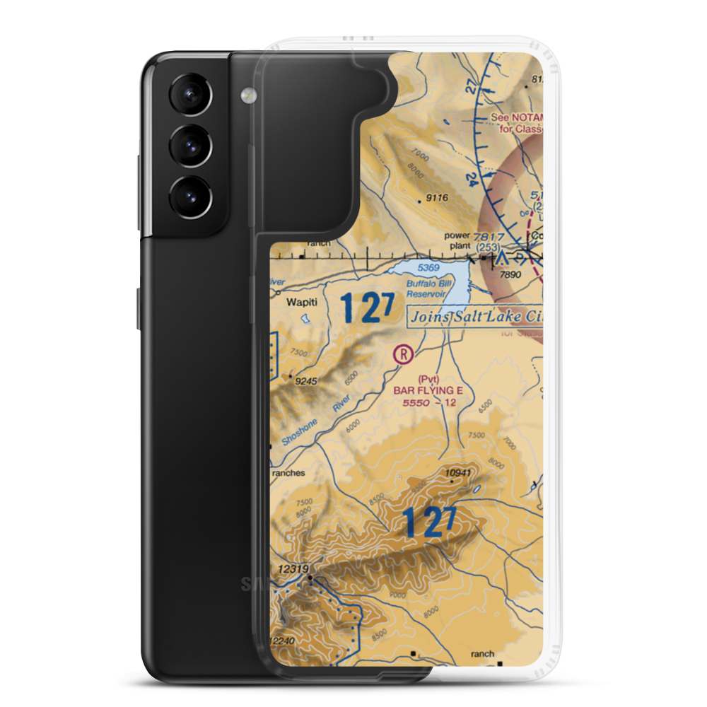 Bar Flying E Airport (2WY8) VFR Sectional Samsung Case Samsung Galaxy S21 Plus model shown