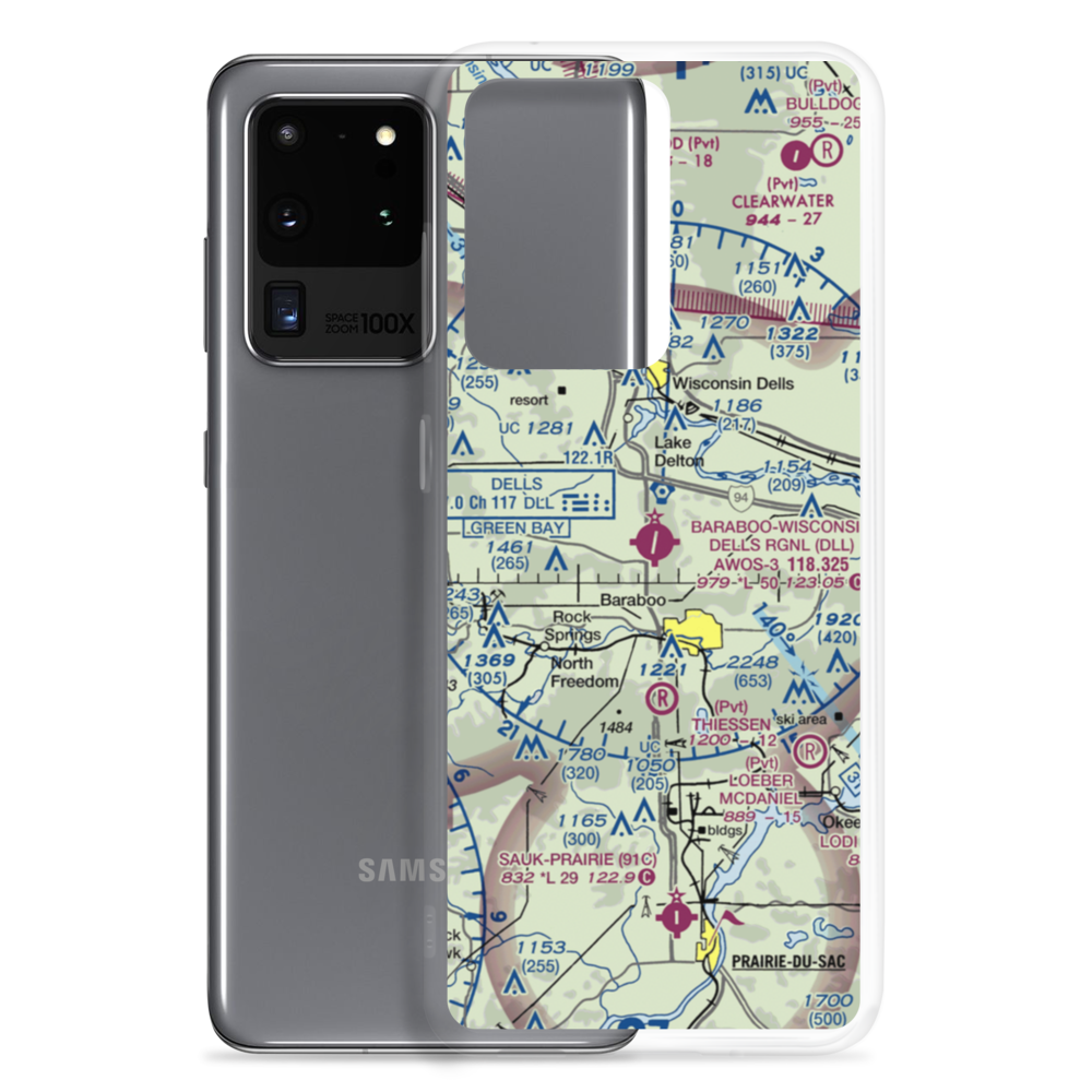 Baraboo Wisconsin Dells Airport (DLL) VFR Sectional Samsung Case Samsung Galaxy S20 Ultra model shown