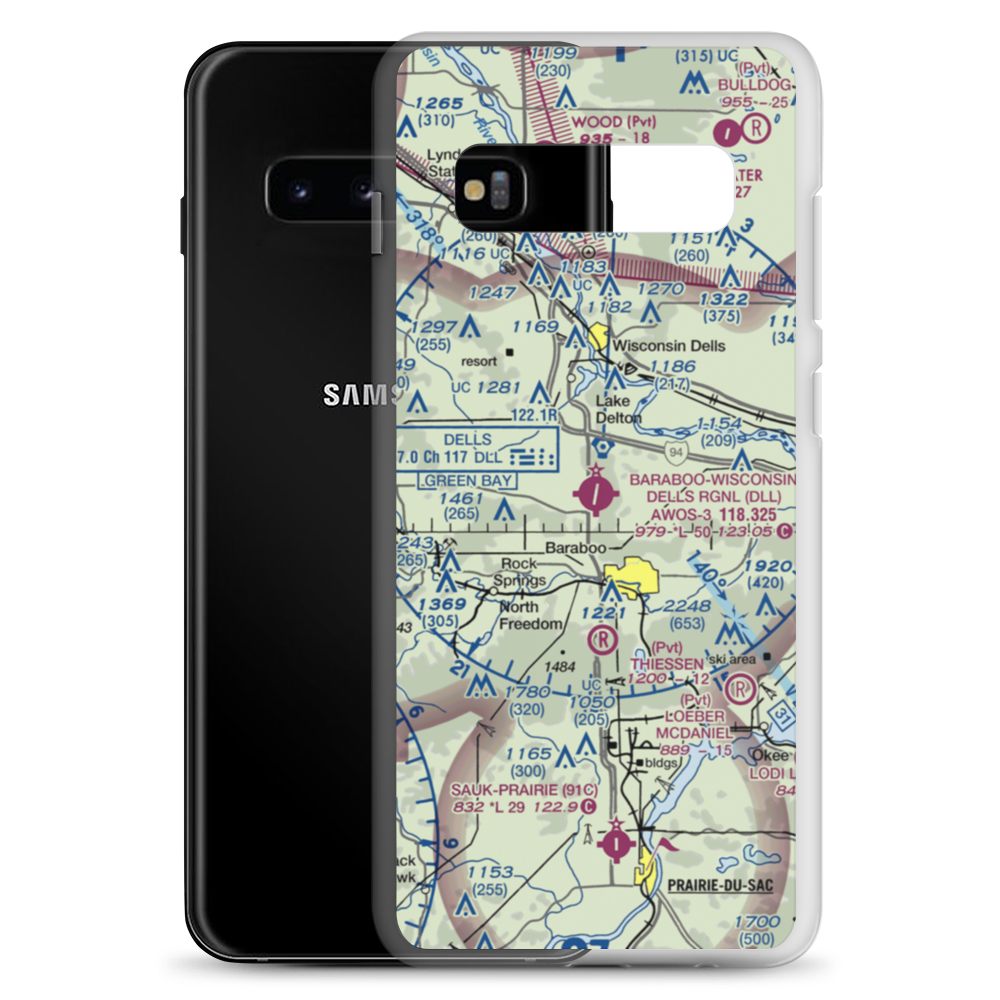 Baraboo Wisconsin Dells Airport (DLL) VFR Sectional Samsung Case Samsung Galaxy S10+ model shown