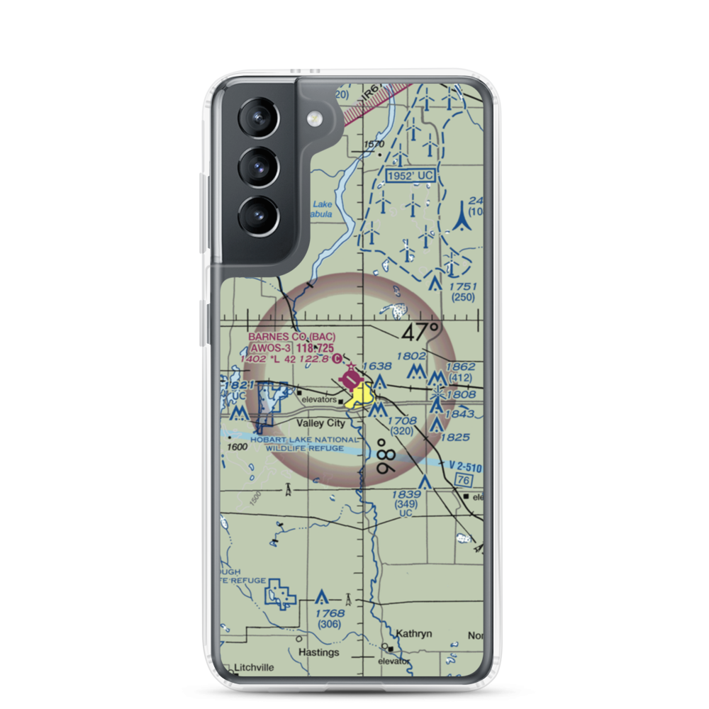 Barnes County Municipal Airport (BAC) VFR Sectional Samsung Case Samsung Galaxy S21 model shown