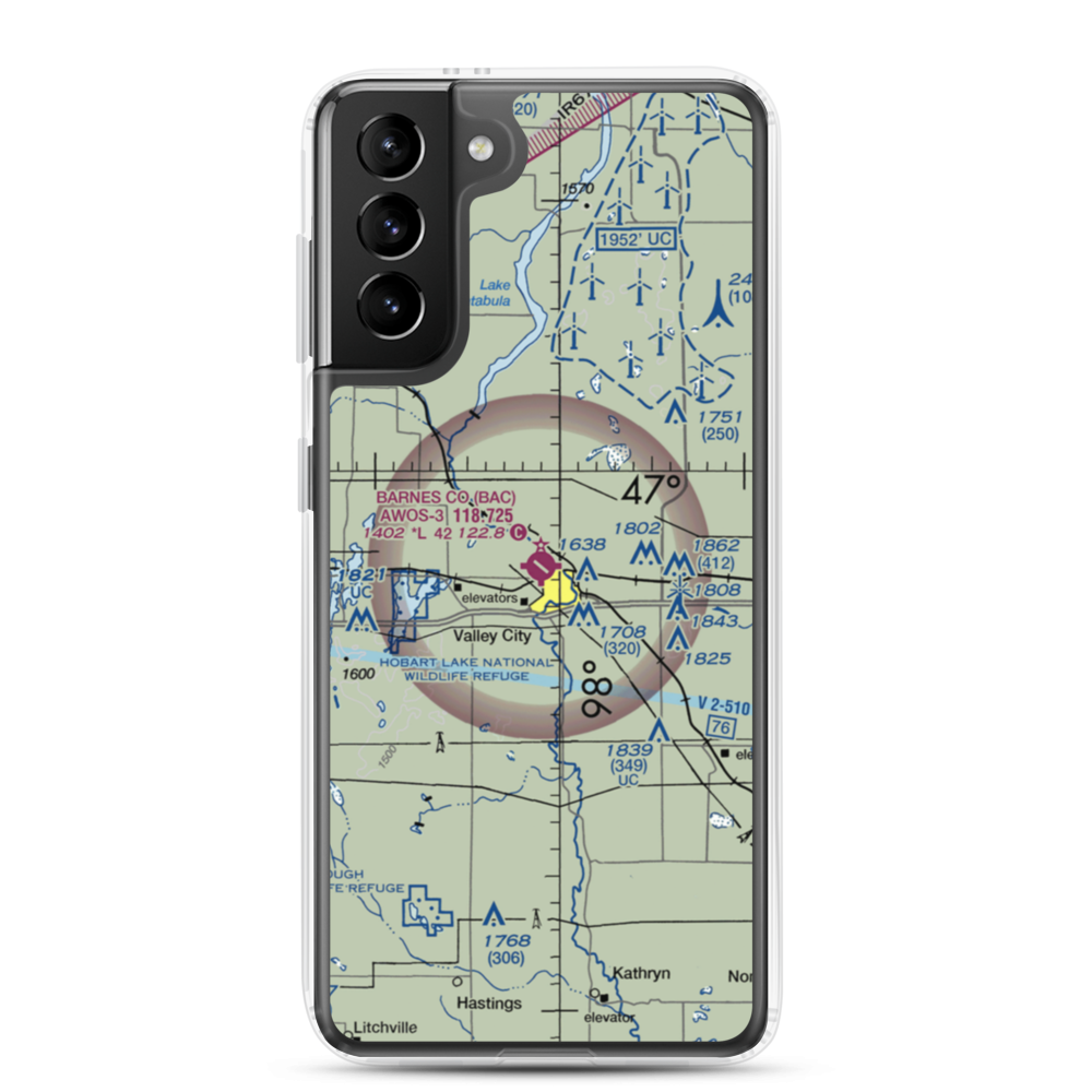 Barnes County Municipal Airport (BAC) VFR Sectional Samsung Case Samsung Galaxy S21 Plus model shown