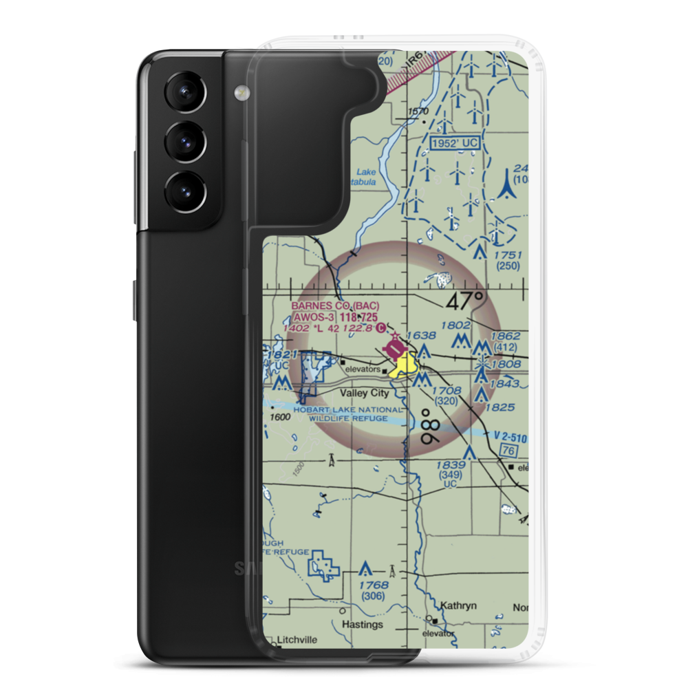 Barnes County Municipal Airport (BAC) VFR Sectional Samsung Case Samsung Galaxy S21 Plus model shown