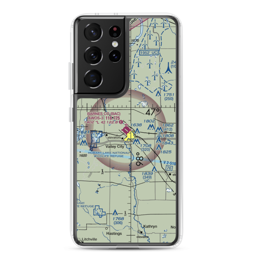 Barnes County Municipal Airport (BAC) VFR Sectional Samsung Case Samsung Galaxy S21 Ultra model shown