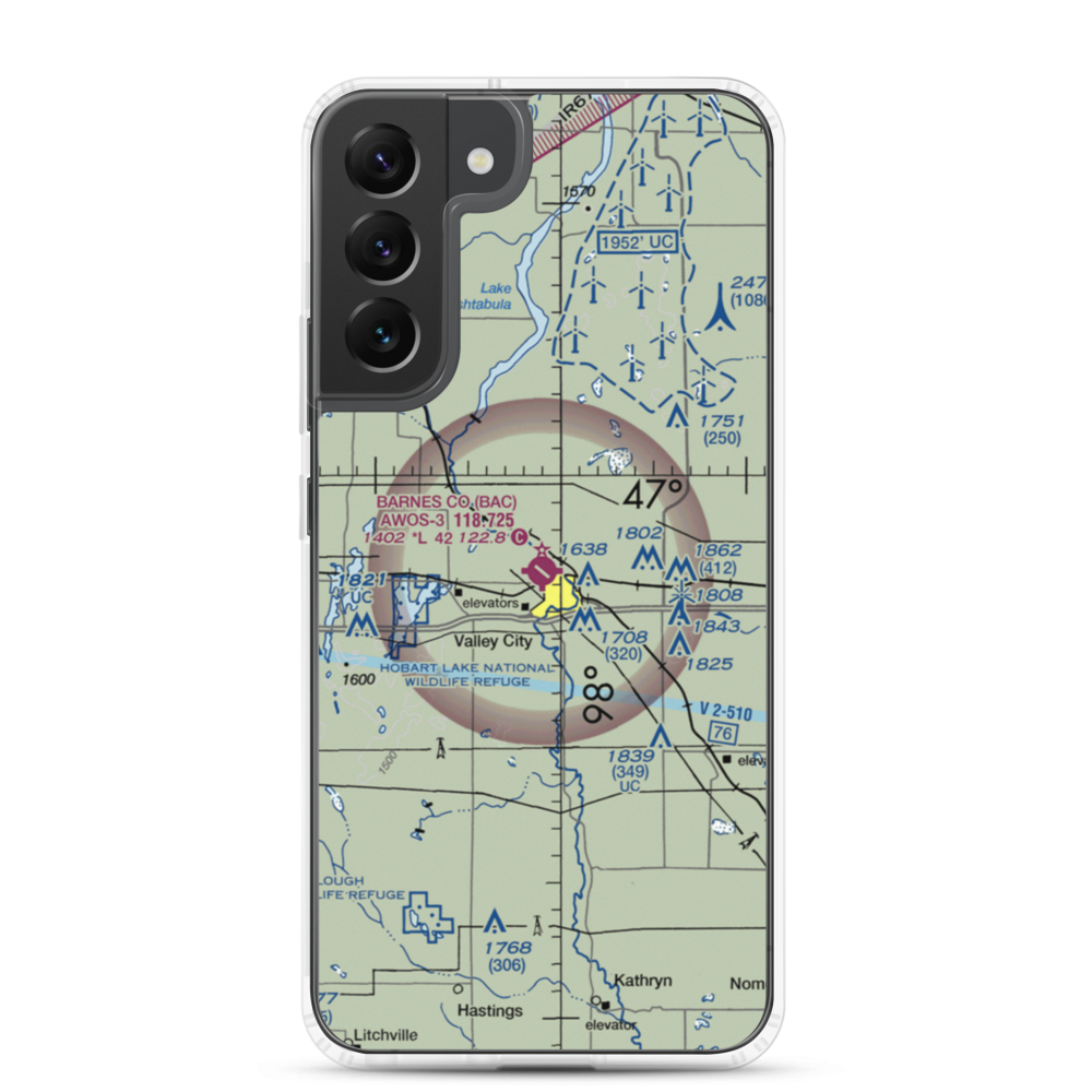 Barnes County Municipal Airport (BAC) VFR Sectional Samsung Case Samsung Galaxy S22 Plus model shown