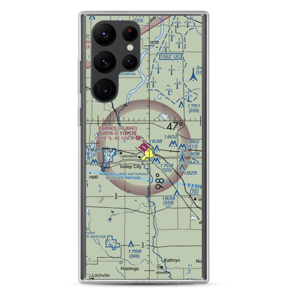 Barnes County Municipal Airport (BAC) VFR Sectional Samsung Case Samsung Galaxy S22 Ultra model shown