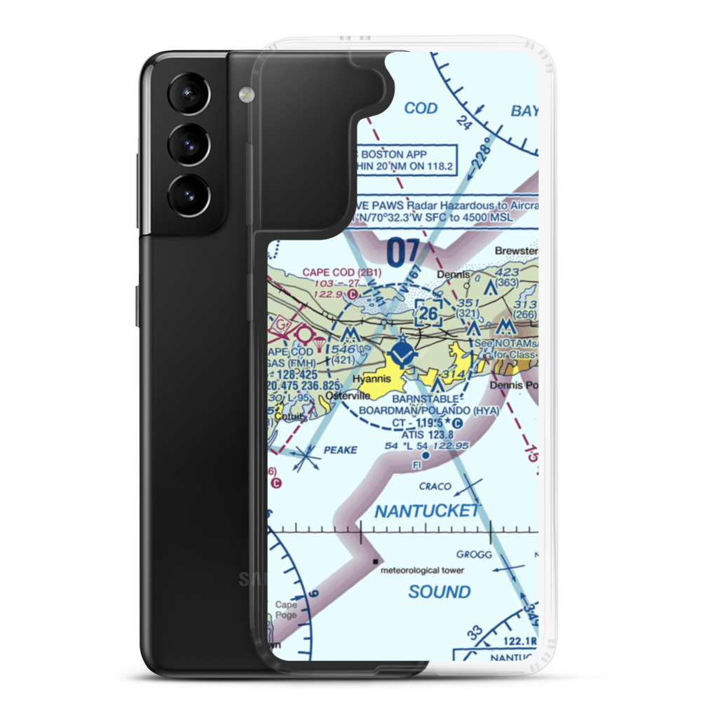 Barnstable Municipal Boardman Polando Field (HYA) VFR Sectional Samsung Case Samsung Galaxy S21 Plus model shown